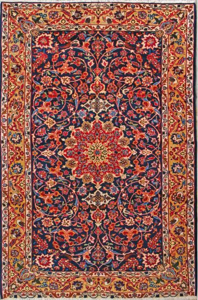 https://www.armanrugs.com/ | 6' 11" x 10' 8" Red Esfahan Hand Knotted Wool Authentic Persian Rug