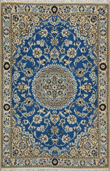 https://www.armanrugs.com/ | 3' 1" x 4' 9" Blue Nain Hand Knotted Wool & Silk Authentic Persian Rug