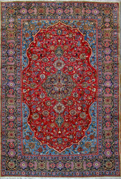 https://www.armanrugs.com/ | 7' 10" x 11' 6" Red Esfahan Hand Knotted Wool Authentic Persian Rug