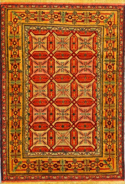 https://www.armanrugs.com/ | 3' 5" x 4' 11" Peach Ghochan Hand Knotted Wool Authentic Persian Rug