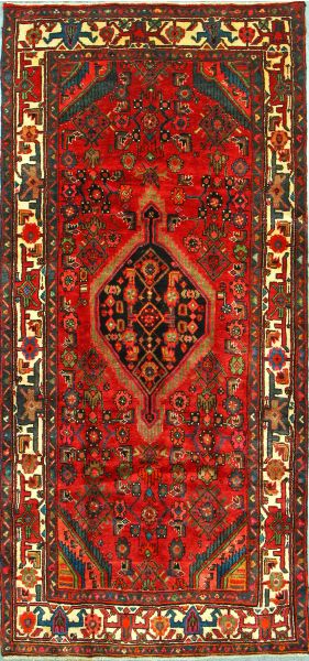 https://www.armanrugs.com/ | 4' 1" x 8' 8" Red Nahavand Hand Knotted Wool Authentic Persian Rug