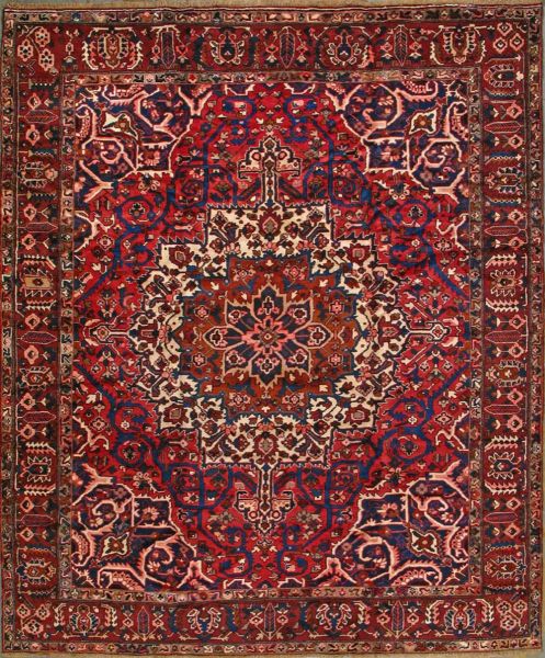 https://www.armanrugs.com/ | 10' 3" x 11' 11" Red Bakhtiari Hand Knotted Wool Antique  Persian Rug