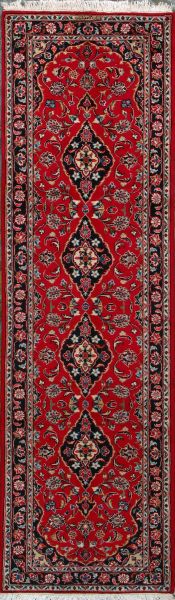 https://www.armanrugs.com/ | 2' 7" x 9' 6" Red Kashan Hand Knotted Wool Authentic Runner Persian Rug