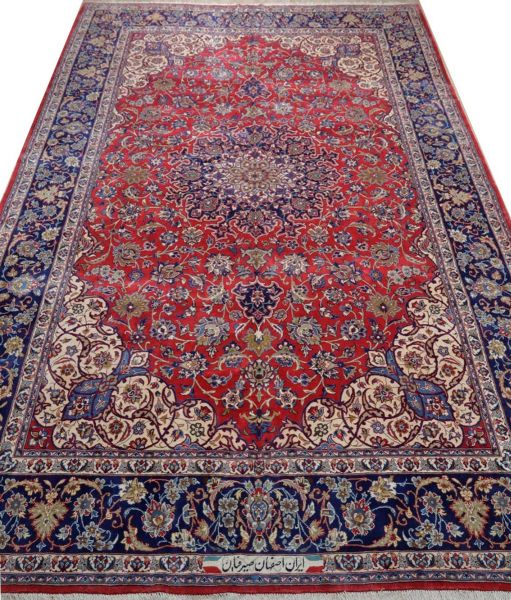 https://www.armanrugs.com/ | 11' 6" x 17' 2" Red Esfahan Hand Knotted Wool Authentic Persian Rug