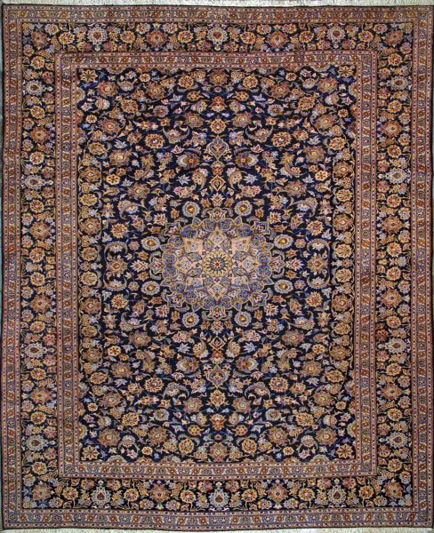https://www.armanrugs.com/ | 10' 3" x 12' 6" Blue Kashan Hand Knotted Wool Authentic Persian Rug