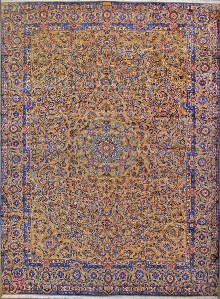 https://www.armanrugs.com/ | 9' 10" x 13' 5" Brown Kashan Hand Knotted Wool Authentic Persian Rug
