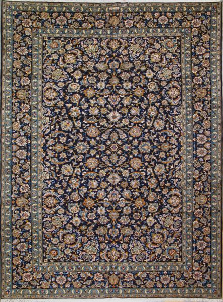 https://www.armanrugs.com/ | 9' 4" x 12' 8" Navy Blue Kashan Hand Knotted Wool Authentic Persian Rug