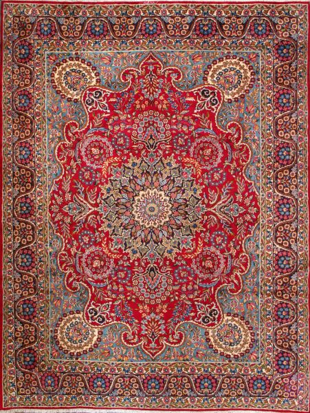 https://www.armanrugs.com/ | 9' 8" x 12' 10" Red Hand Knotted Authentic Kerman Persian Rug