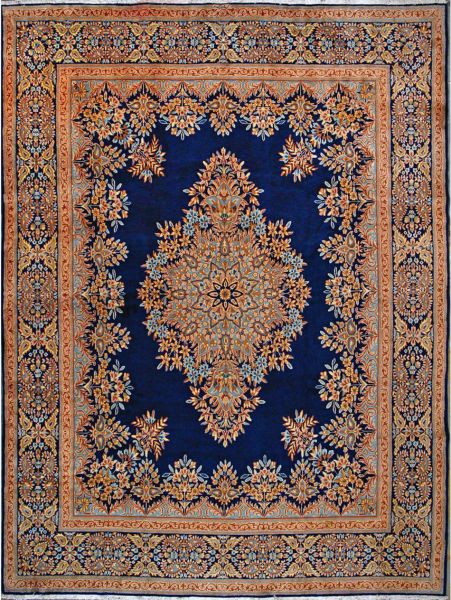 https://www.armanrugs.com/ | 9' 9" x 13' 1" Navy Blue kerman Hand Knotted Wool Authentic Persian Rug