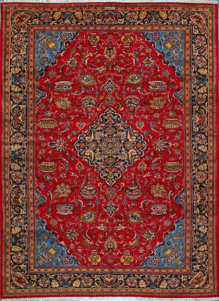 https://www.armanrugs.com/ | 8' 4" x 11' 7" Red Qum Hand Knotted Wool Authentic Persian Rug