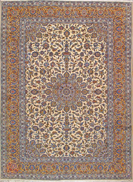 https://www.armanrugs.com/ | 8' 4" x 11' 4" Beige Kashan Hand Knotted Wool Authentic Persian Rug