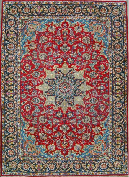 https://www.armanrugs.com/ | 8' 0" x 11' 3" Red Esfahan Hand Knotted Wool Authentic Persian Rug