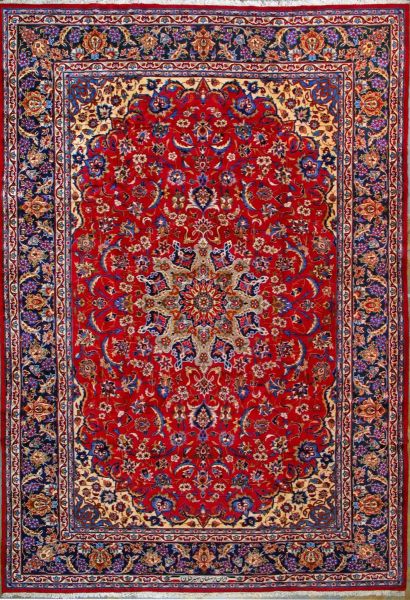 https://www.armanrugs.com/ | 9' 6" x 14' 1" Red Isfahan Hand Knotted Wool Authentic Persian Rug