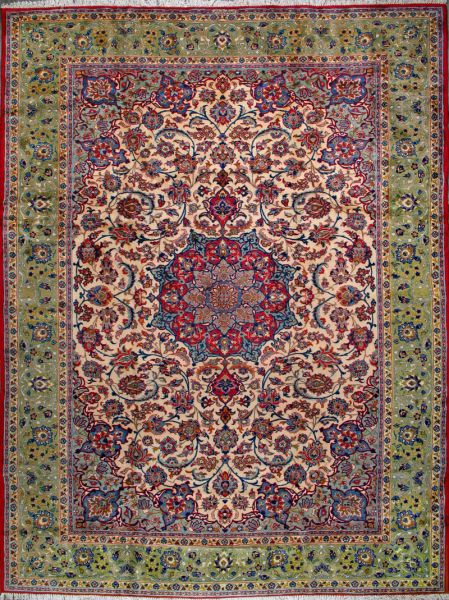 https://www.armanrugs.com/ | 9' 8" x 12' 11" Beige Esfahan Hand Knotted Wool Authentic Persian Rug