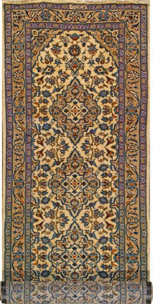 https://www.armanrugs.com/ | 3' 4" x 10'   Beige Kashan Hand Knotted Wool Authentic Runner Persian Rug
