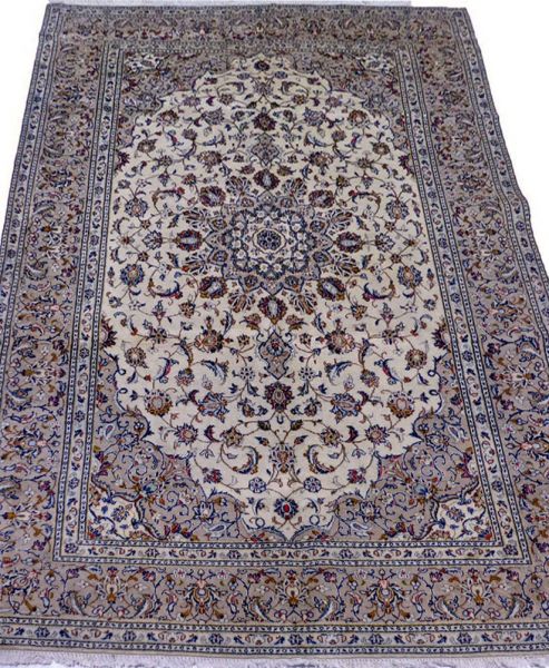 https://www.armanrugs.com/ | 6' 7" x 9' 10" Beige Kashan Handmade Wool Authentic Persian Rug