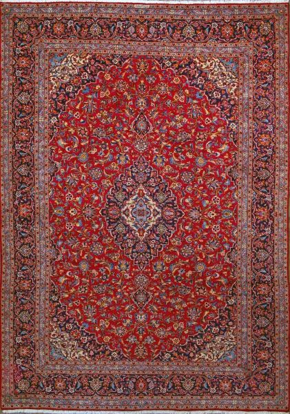 https://www.armanrugs.com/ | 9' 10" x 13' 9" Red Kashan Hand Knotted Wool Authentic Persian Rug