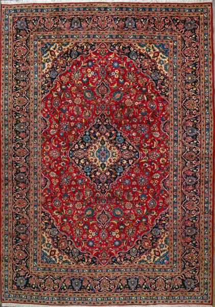 https://www.armanrugs.com/ | 8' 0" x 11' 8" Red Kashan Hand Knotted Wool Authentic Persian Rug
