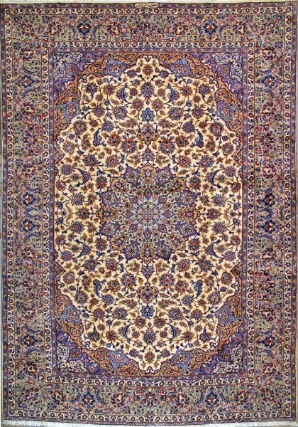 https://www.armanrugs.com/ | 9' 6" x 13' 8" Beige Esfahan Hand Knotted Wool Authentic Persian Rug
