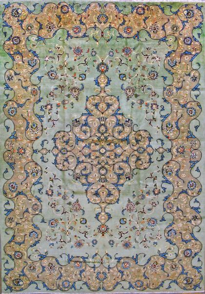 https://www.armanrugs.com/ | 9' 6" x 13' 7" Green Kashan Hand Knotted Wool Authentic Persian Rug