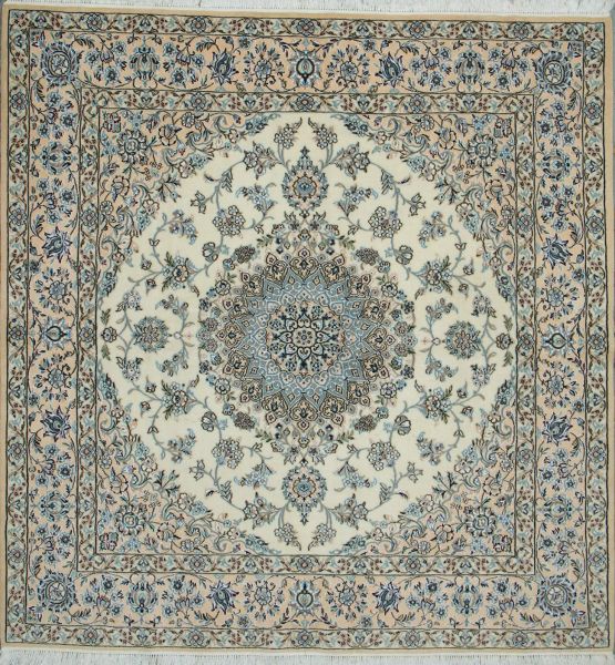 https://www.armanrugs.com/ | 6' 6" x 6' 10" Beige Nain Hand Knotted Wool & Silk Authentic Persian Rug
