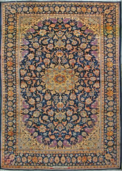 https://www.armanrugs.com/ | 9' 2" x 13' 0"  Navy Blue Esfahan Hand Knotted Wool Authentic Persian Rug