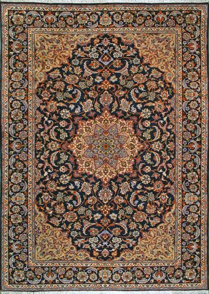 https://www.armanrugs.com/ | 8' 10" x 12' 7" Navy Blue Esfahan Hand Knotted Wool Authentic Persian Rug