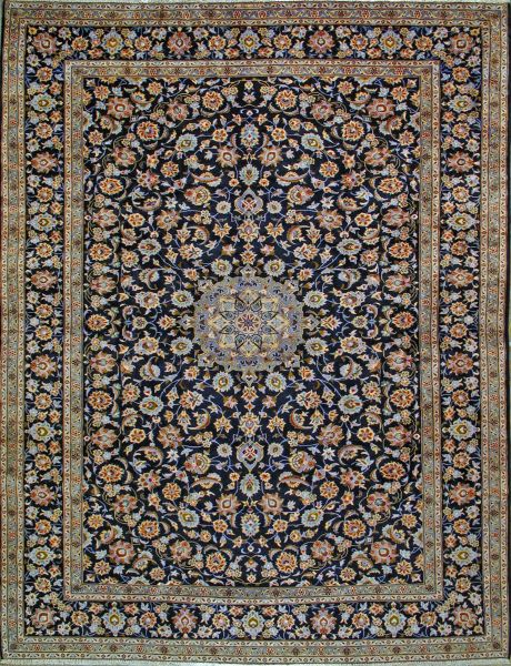 https://www.armanrugs.com/ | 10' 0" x 13' 0" Navy Blue Kashan Hand Knotted Wool Authentic Persian Rug