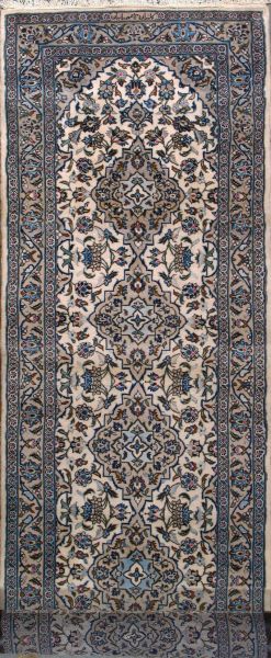 https://www.armanrugs.com/ | 3' 4" x 13' Ivory Kashan Hand Knotted Wool Authentic Runner Persian Rug