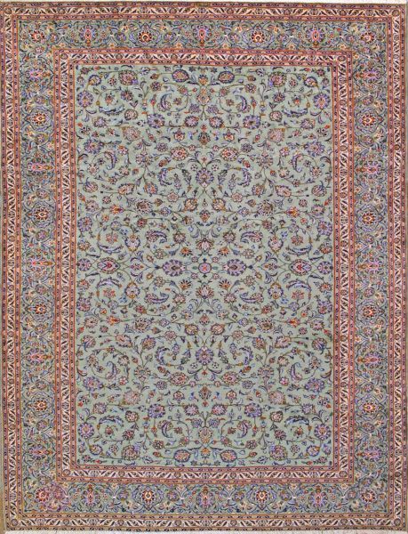https://www.armanrugs.com/ | 10' 3" x 13' 1" Green Kashan Hand Knotted Wool Authentic Persian Rug