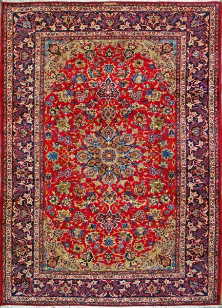 https://www.armanrugs.com/ | 9' 2" x 12' 10" Red Isfahan Hand Knotted Wool Authentic Persian Rug