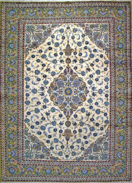 https://www.armanrugs.com/ | 9' 10" x 13' 1" Beige Kashan Hand Knotted Wool Authentic Persian Rug