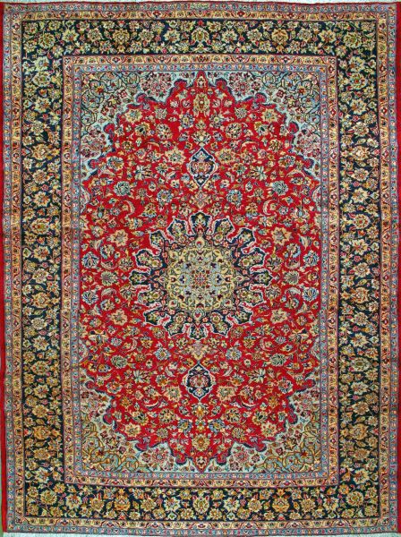 https://www.armanrugs.com/ | 9' 10" x 13' 7" Red Esfahan Hand Knotted Wool Authentic Persian Rug