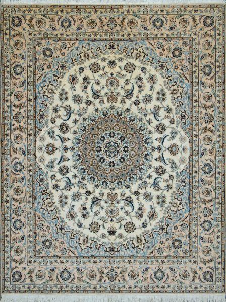 https://www.armanrugs.com/ | 6' 2" x 8' 4" Beige Nain Hand Knotted Wool & Silk Authentic Persian Rug