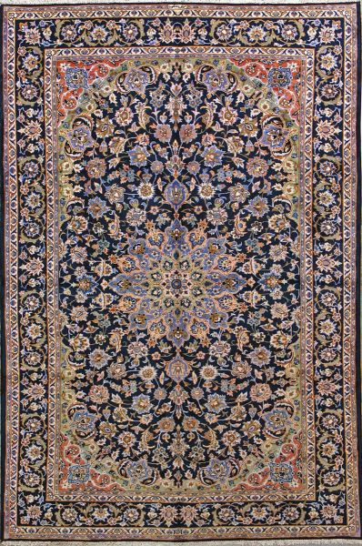https://www.armanrugs.com/ | 6' 11" x 10' 8" Navy Blue Esfahan Hand Knotted Wool Authentic Persian Rug
