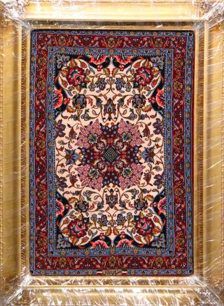 https://www.armanrugs.com/ | 2' 3" x 3' 3" Beige Esfahan Hand Knotted Wool & Silk Authentic Persian Rug