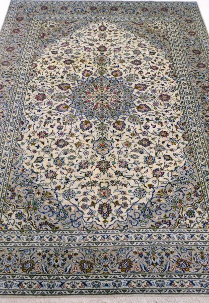 https://www.armanrugs.com/ | 8' 1" x 11' 5" Beige Kashan Handmade Wool Authentic Persian Rug
