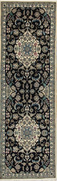 https://www.armanrugs.com/ | 2' 11" x 9' 0" Navy Blue Nain Hand Knotted Wool & Silk Authentic Runner Persian Rug