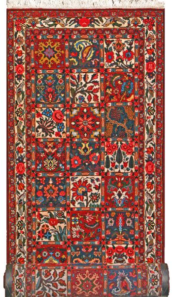 https://www.armanrugs.com/ | 3' 3" x 12' 6" Red Bakhtiari Hand Knotted Wool Authentic Runner Persian Rug