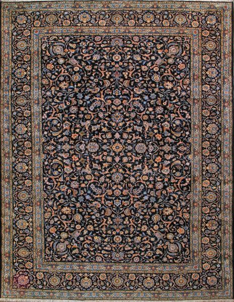 https://www.armanrugs.com/ | 10' 6" x 13' 9" Navy Blue Kashan Hand Knotted Wool Authentic Persian Rug