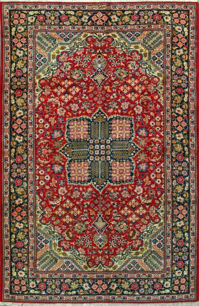 https://www.armanrugs.com/ | 6' 9" x 10' 5" Red Esfahan Hand Knotted Wool Authentic Persian Rug