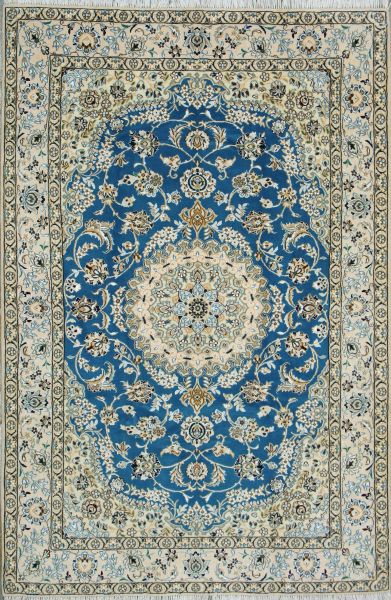 https://www.armanrugs.com/ | 5' 1" x 7' 8" Blue Nain Hand Knotted Wool & Silk Authentic Persian Rug