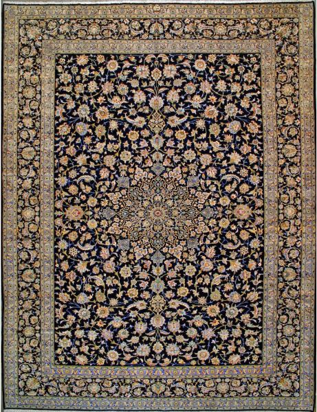 https://www.armanrugs.com/ | 12' 8" x 16' 6" Blue Kashan Hand Knotted Wool Authentic Persian Rug