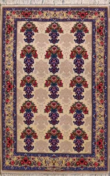 https://www.armanrugs.com/ | 2' 9" x 4' 2" Beige Esfahan Hand Knotted Wool & Silk Authentic Persian Rug