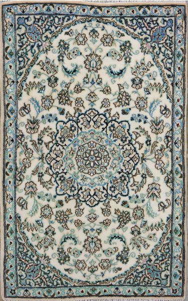 https://www.armanrugs.com/ | 2' 11" x 4' 7" Beige Nain Hand Knotted Wool & Silk Authentic Persian Rug