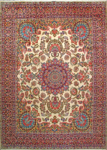 https://www.armanrugs.com/ | 10' 2" x 14' 3" Beige Hand Knotted Authentic Kerman Persian Rug