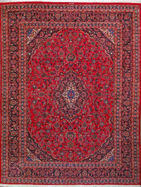 https://www.armanrugs.com/ | 9' 10" x 12' 10" Red Kashan Hand Knotted Wool Authentic Persian Rug