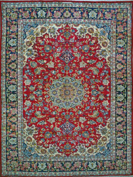 https://www.armanrugs.com/ | 9' 6" x 12' 10" Red Esfahan Hand Knotted Wool Authentic Persian Rug