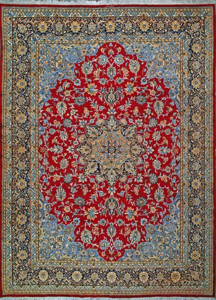 https://www.armanrugs.com/ | 9' 6" x 13' 5" Red Hand Knotted Authentic Kerman Persian Rug