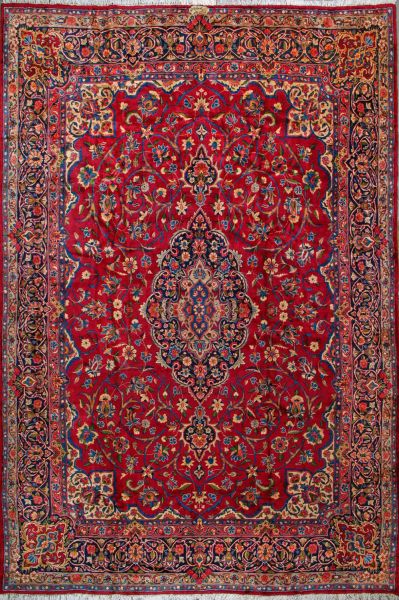 https://www.armanrugs.com/ | 9' 6" x 14' 7" Red Hand Knotted Antique Kerman Persian Rug